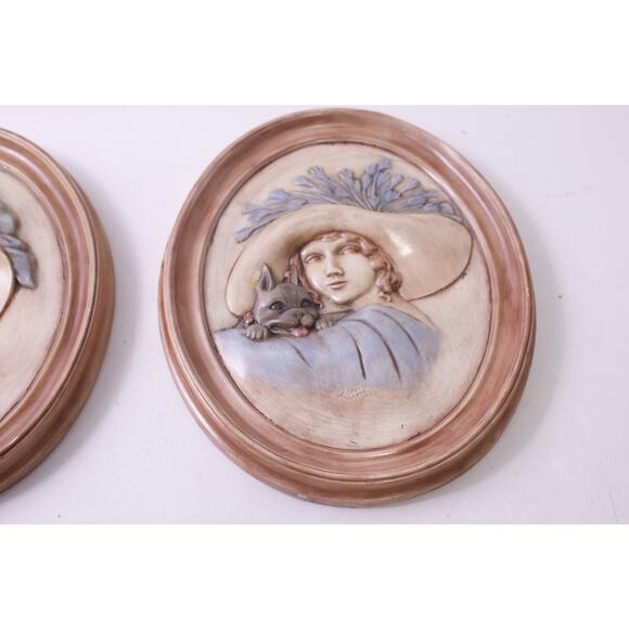Ceramic, Victorian, Wall, Hangings, Oval Frame, Brown, Blue, Ladies Wall Hanging - Picture 3 of 5